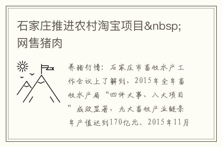 石家庄推进农村淘宝项目 网售猪肉