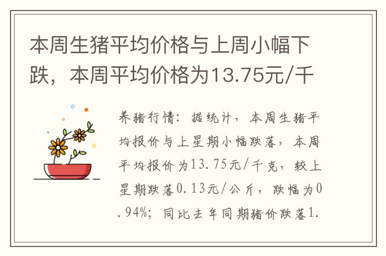 本周生猪平均价格与上周小幅下跌，本周平均价格为13.75元/千克