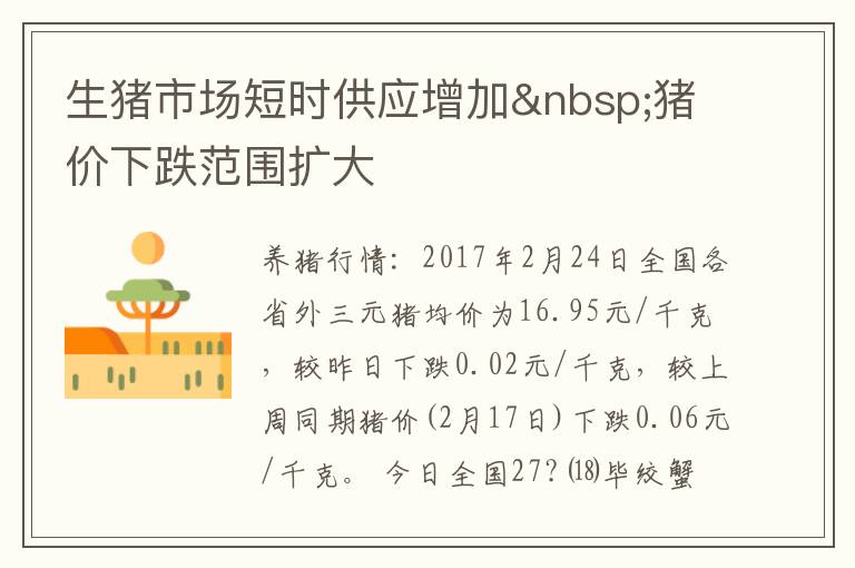 生猪市场短时供应增加 猪价下跌范围扩大