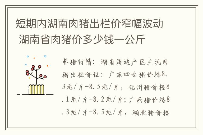 短期内湖南肉猪出栏价窄幅波动 湖南省肉猪价多少钱一公斤