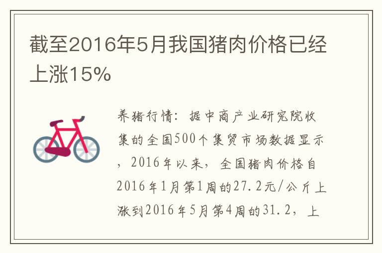 截至2016年5月我国猪肉价格已经上涨15%