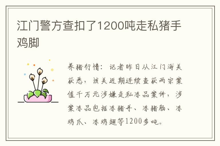 江门警方查扣了1200吨走私猪手鸡脚