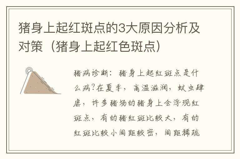 猪身上起红斑点的3大原因分析及对策（猪身上起红色斑点）