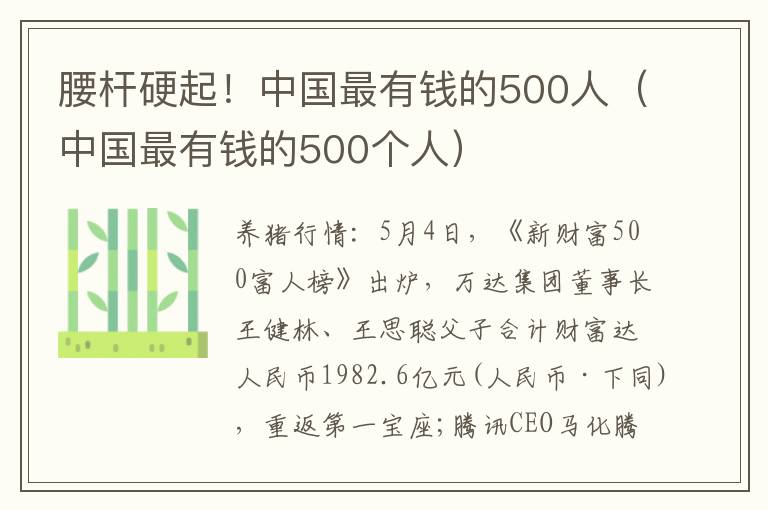 腰杆硬起！中国最有钱的500人（中国最有钱的500个人）