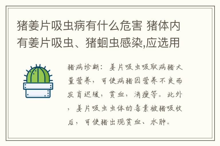 猪姜片吸虫病有什么危害 猪体内有姜片吸虫、猪蛔虫感染,应选用的驱虫药是