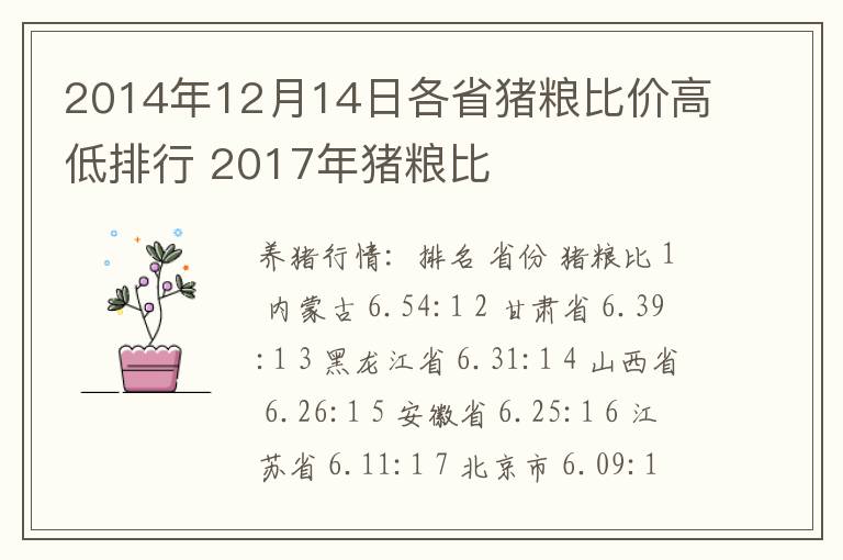 2014年12月14日各省猪粮比价高低排行 2017年猪粮比