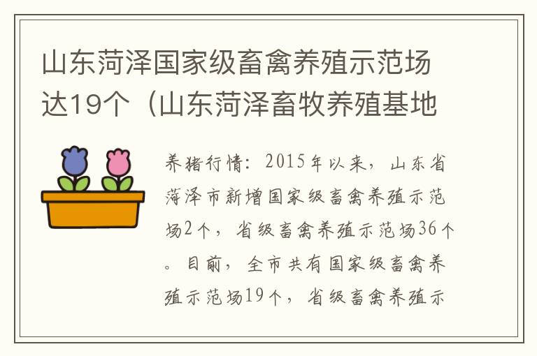 山东菏泽国家级畜禽养殖示范场达19个（山东菏泽畜牧养殖基地）