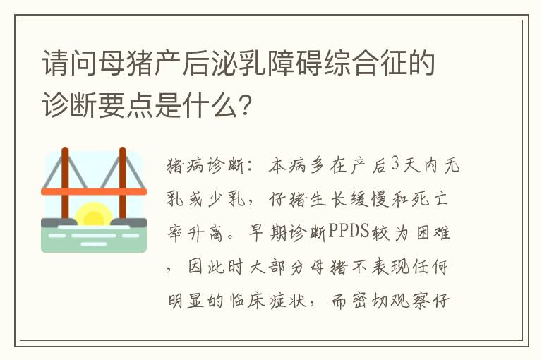 请问母猪产后泌乳障碍综合征的诊断要点是什么？