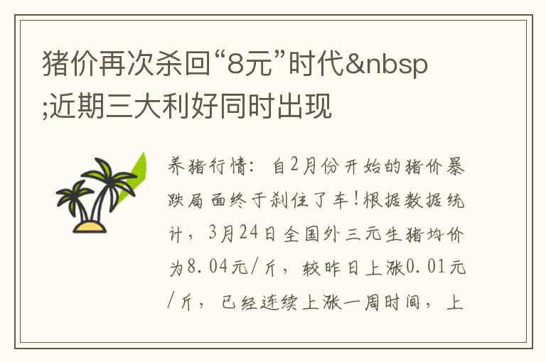 猪价再次杀回“8元”时代 近期三大利好同时出现