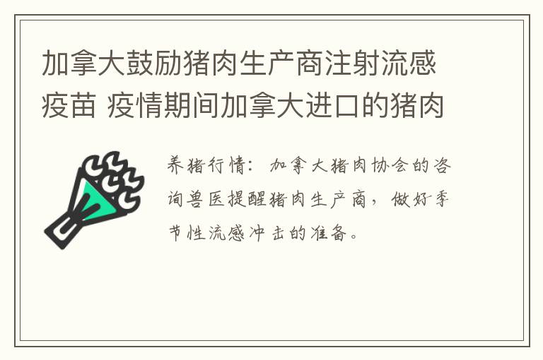 加拿大鼓励猪肉生产商注射流感疫苗 疫情期间加拿大进口的猪肉能吃吗