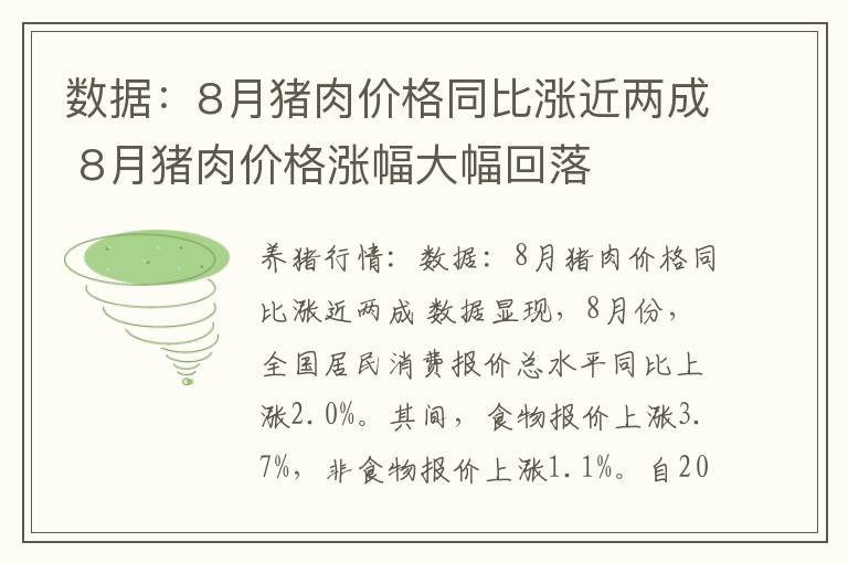 数据：8月猪肉价格同比涨近两成 8月猪肉价格涨幅大幅回落