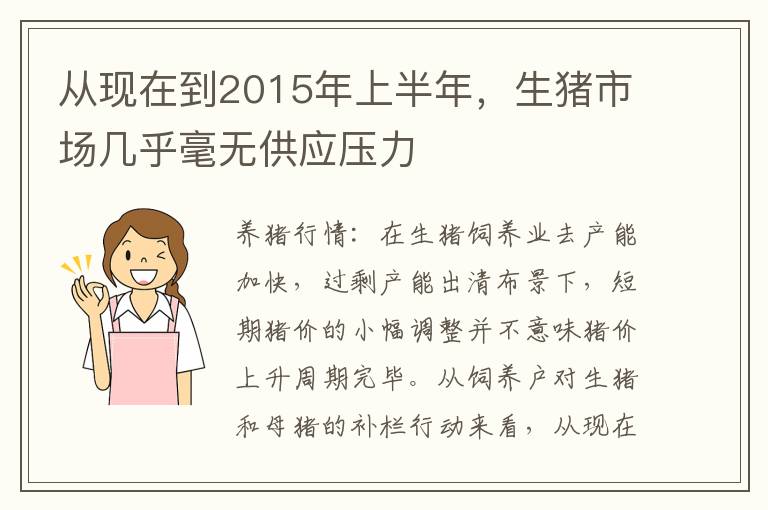 从现在到2015年上半年，生猪市场几乎毫无供应压力