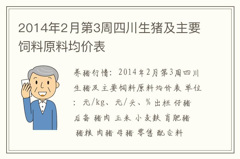 2014年2月第3周四川生猪及主要饲料原料均价表