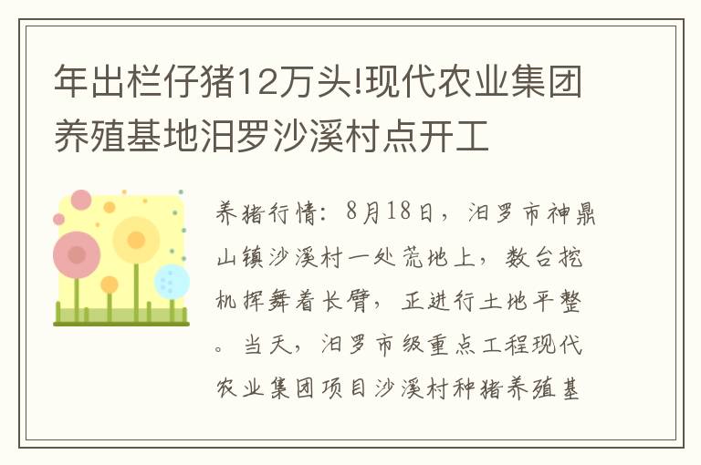 年出栏仔猪12万头!现代农业集团养殖基地汨罗沙溪村点开工