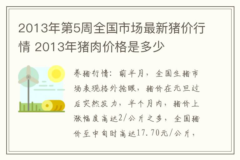 2013年第5周全国市场最新猪价行情 2013年猪肉价格是多少