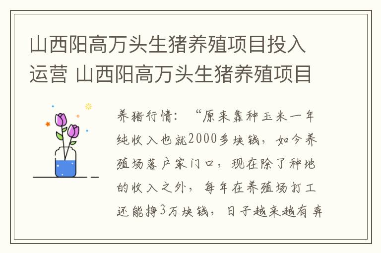 山西阳高万头生猪养殖项目投入运营 山西阳高万头生猪养殖项目投入运营了吗