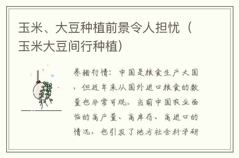 新澳门今晚开奖结果+开奖直播，玉米、大豆种植前景令人担忧