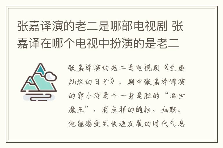 张嘉译演的老二是哪部电视剧 张嘉译在哪个电视中扮演的是老二