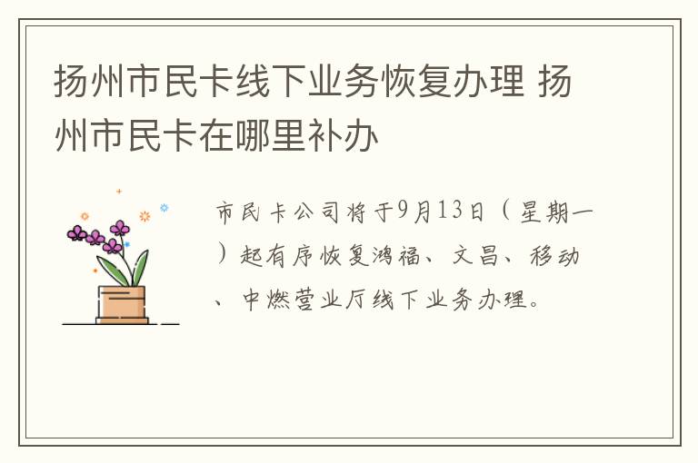 扬州市民卡线下业务恢复办理 扬州市民卡在哪里补办