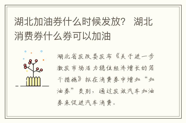 湖北加油券什么时候发放？ 湖北消费券什么券可以加油