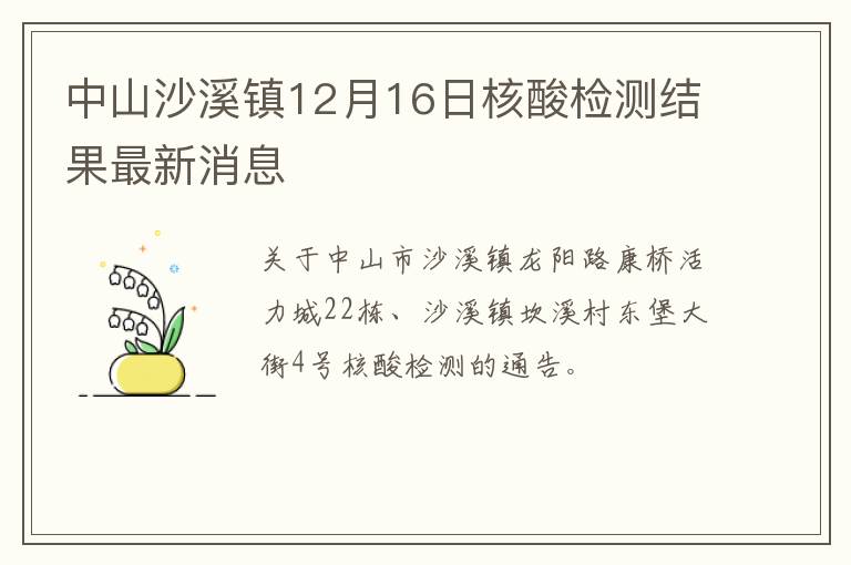 中山沙溪镇12月16日核酸检测结果最新消息