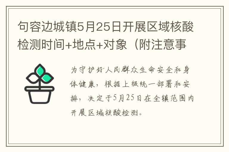 句容边城镇5月25日开展区域核酸检测时间+地点+对象（附注意事项）