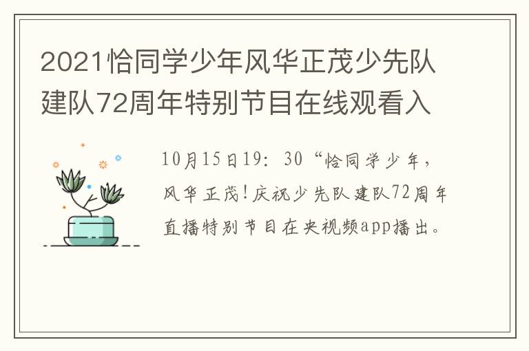 2021恰同学少年风华正茂少先队建队72周年特别节目在线观看入口