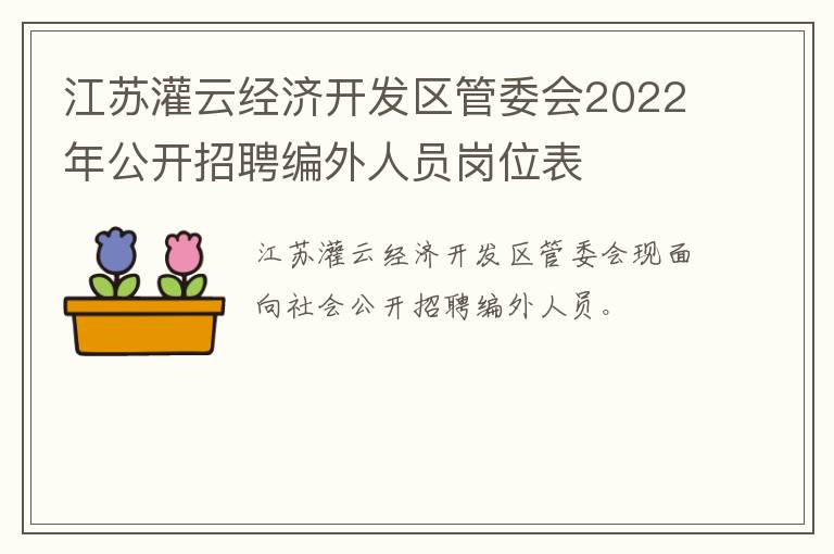 江苏灌云经济开发区管委会2022年公开招聘编外人员岗位表