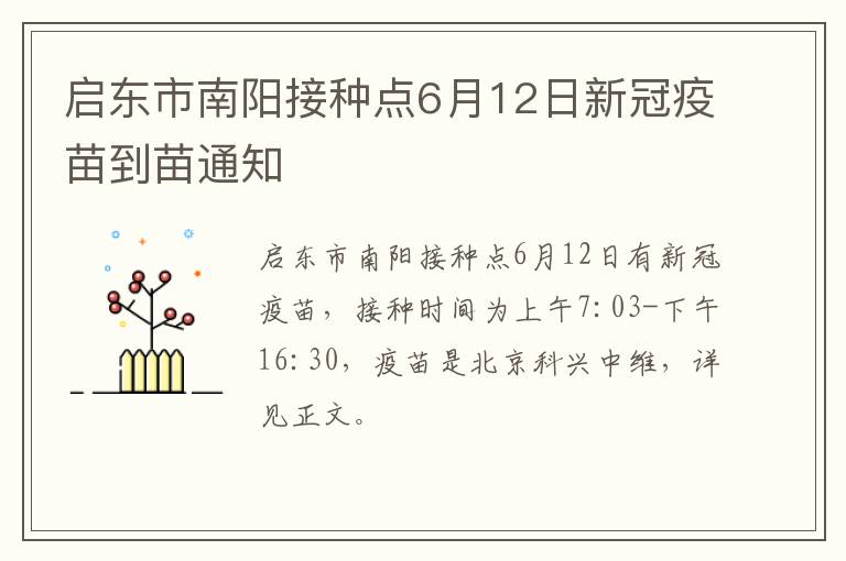 启东市南阳接种点6月12日新冠疫苗到苗通知