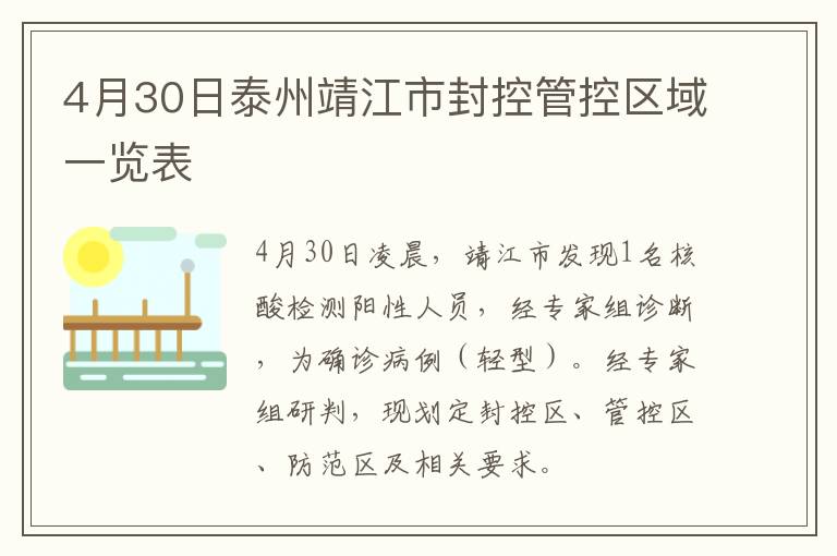 4月30日泰州靖江市封控管控区域一览表