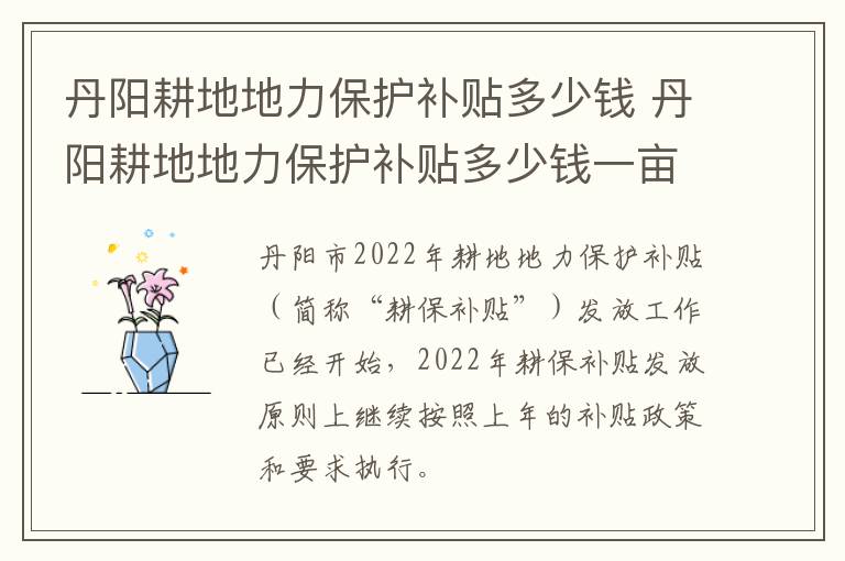 丹阳耕地地力保护补贴多少钱 丹阳耕地地力保护补贴多少钱一亩啊