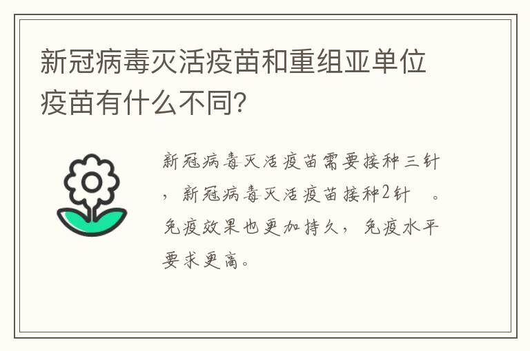 新冠病毒灭活疫苗和重组亚单位疫苗有什么不同？