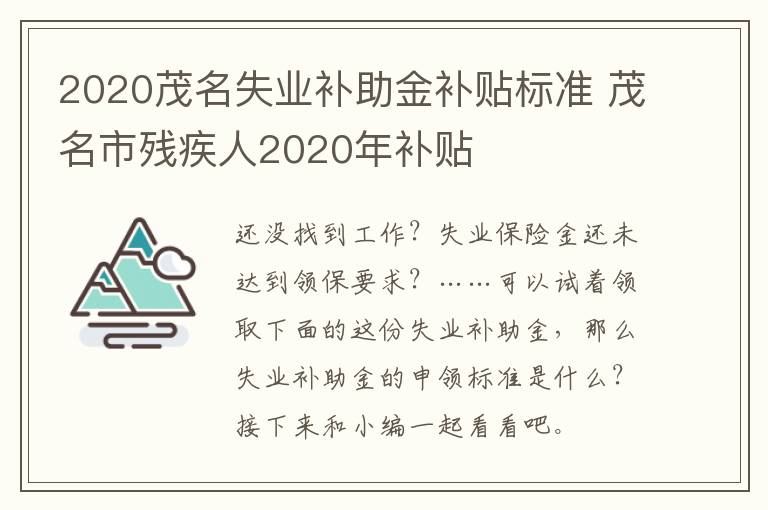 2020茂名失业补助金补贴标准 茂名市残疾人2020年补贴