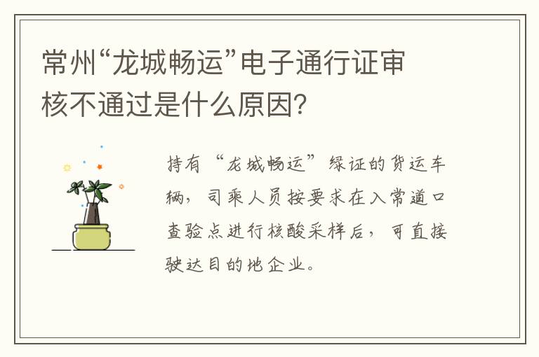 常州“龙城畅运”电子通行证审核不通过是什么原因？