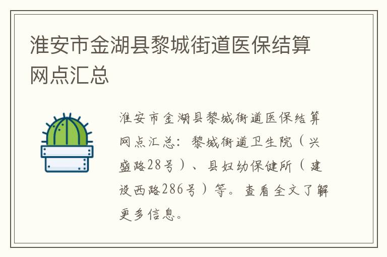 淮安市金湖县黎城街道医保结算网点汇总