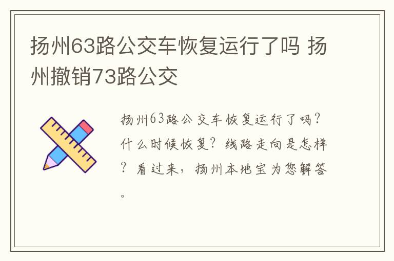 扬州63路公交车恢复运行了吗 扬州撤销73路公交