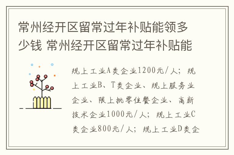 常州经开区留常过年补贴能领多少钱 常州经开区留常过年补贴能领多少钱一年