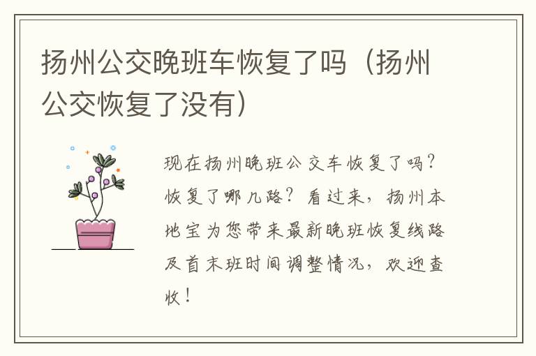 扬州公交晚班车恢复了吗（扬州公交恢复了没有）