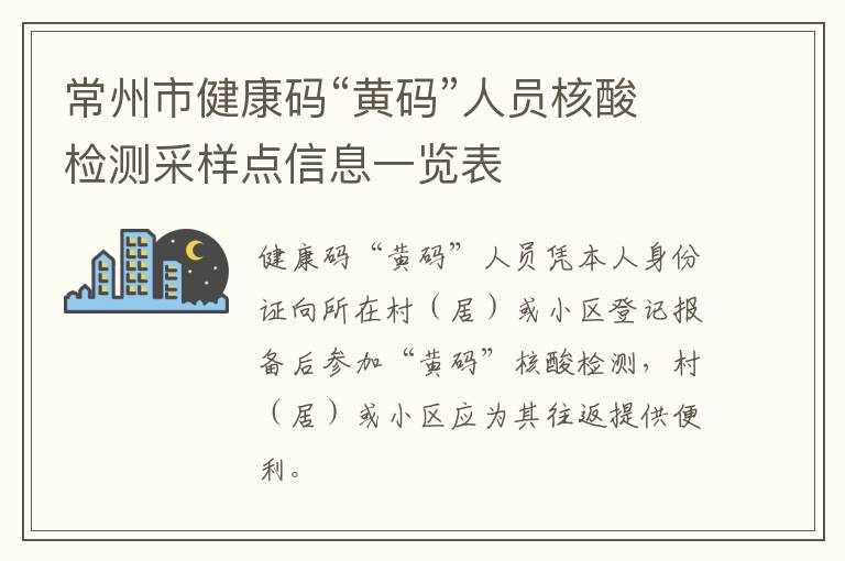 常州市健康码“黄码”人员核酸检测采样点信息一览表