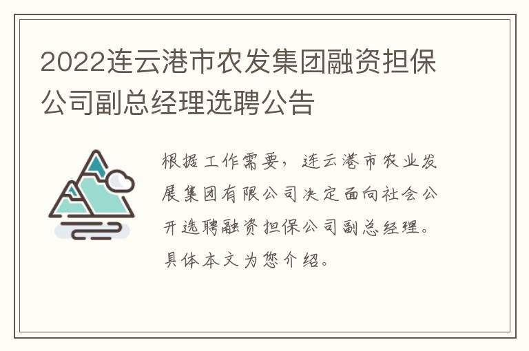 2022连云港市农发集团融资担保公司副总经理选聘公告