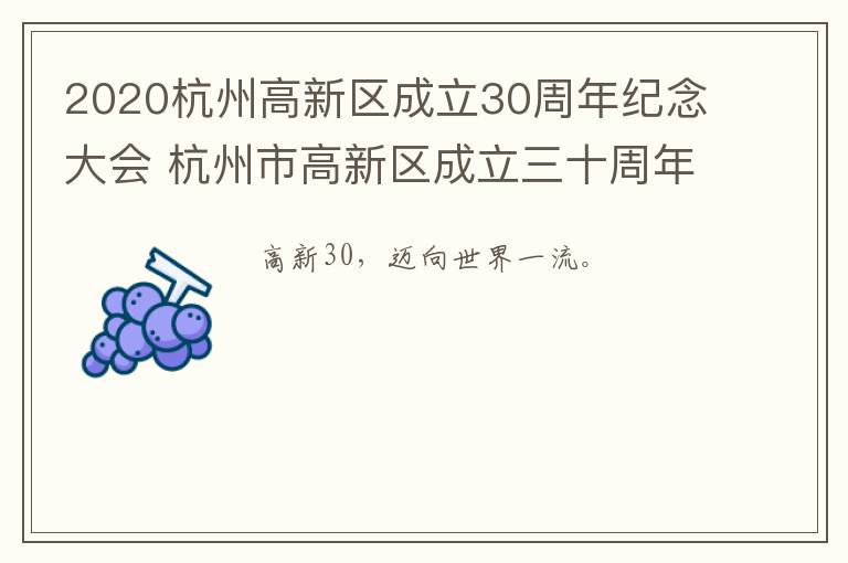 2020杭州高新区成立30周年纪念大会 杭州市高新区成立三十周年