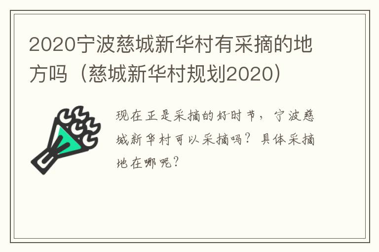 2020宁波慈城新华村有采摘的地方吗（慈城新华村规划2020）