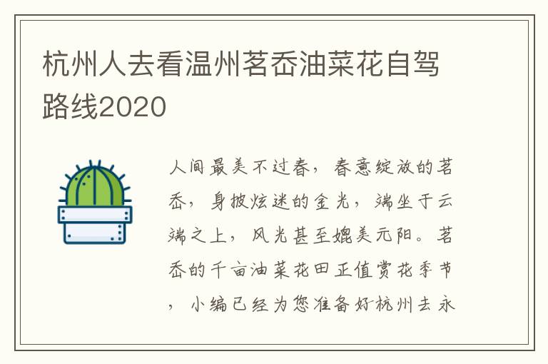 杭州人去看温州茗岙油菜花自驾路线2020