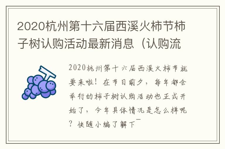 2020杭州第十六届西溪火柿节柿子树认购活动最新消息（认购流程+认购价格+认购方式）